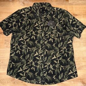 14th & Union Shirt Sz 2xl Short Sleeve Black Green Trim Button Up Tropical NWT
